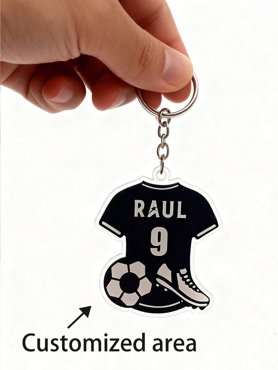 2D Customized Football Jersey Keychain - Personalized Name & Number, Football & Shoe Design - For Football Players, Fans, Coaches Birthday/Anniversary/Graduation Gift - Durable Acrylic Memorabilia - Men's Sports Accessory, Metal Ring Hanging Ornament, 2D Flat - Style 27 - View 1