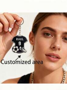 2D Customized Football Jersey Keychain - Personalized Name & Number, Football & Shoe Design - For Football Players, Fans, Coaches Birthday/Anniversary/Graduation Gift - Durable Acrylic Memorabilia - Men's Sports Accessory, Metal Ring Hanging Ornament, 2D Flat - Style 27 - View 2