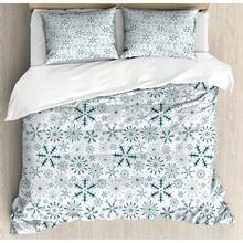 Winter Duvet Cover Set, Merry Theme Delicate Snowflakes, Vintage Holiday Pattern, 3 Piece Bedding Set With 2 Pillow Shams, Size, Teal White - Dark Green and Fuchsia - View 9