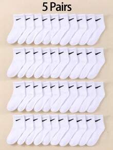 10 双儿童纯白色高弹条纹袜子，适合日常生活和运动，舒适柔软，休闲透气，适合所有季节的儿童袜子男孩和女孩