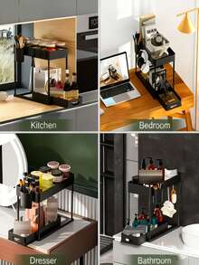 Under Sink Organizer 2 Tier Sliding Cabinet Organizers Multi-Purpose Sink Storage Basket L-Shape Narrow Space Storage Shelves For Kitchen Bathroom Drawer .2 Tier Under Sink Organizer, Bathroom Cabinet Organizer, Multi-Purpose Bath Collection Baskets For Bathroom