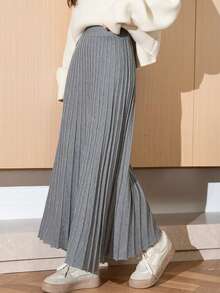 1pc Women Plain Minimalistic Elegant Slim Fit Flowy A-Line Midi Skirt, Casual Everyday Wear - Grey - View 2