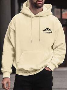 Sudadera con capucha y cordón de bolsillo con estampado minimalista de montaña para hombre, para otoño/invierno - Albaricoque - Ver 4