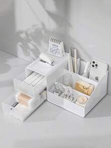 六屉多层桌面收纳盒 - 采用优质ABS塑料制成，适用于办公室/梳妆台，可收纳笔和化妆品 - 圣诞节必备，新年提升效率，冬季整理桌面，家居装饰点缀，桌面升级之选 - 个性化书签礼品，爱书之选