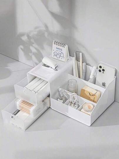 六屉多层桌面收纳盒 - 采用优质ABS塑料制成，适用于办公室/梳妆台，可收纳笔和化妆品 - 圣诞节必备，新年提升效率，冬季整理桌面，家居装饰点缀，桌面升级之选 - 个性化书签礼品，爱书之选