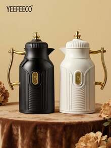 yeefeeco 1pc Large-Capacity Insulated Kettle, Gold-Plated Style Teapot, Coffee Kettle, Hot Water Bottle, Press-Type Glass Inner Liner Insulated Flask - Pot - View 3