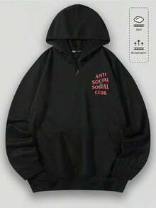 Aged Washed Cotton Crew Neck 280g Printing Men's Hoodie With Soft And Breathable Fabric Presenting A Spider Pattern And Text ANTl SOCIAL SOCIAL CLUB Soulja Concert Halloween Gothic Vintage Streetwear Essentials Hoodie Hoodie Women Sweatshirts Women Hoodies Men's Hoodie Sweatshirts Men Essentials Fear - màu đen - Xem 3