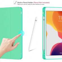Case For IPad 9th Generation 2021/8th Gen 2020/7th Gen 2019 With Pencil Holder - Premium Shockproof Case With Soft TPU Back Cover & Auto Sleep/Wake For IPad 10.2 Inch, Book Mint Green,B-BookMintGreen - B-bookMintGreen - View 5