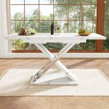 Extendable Dining Table (118-157*75cm), Kitchen/Living Room Table, Add-On Table, Extendable To 118-157cm With The Help Of An Internal Extension Leaf, Dining Table With Cross Legs - White - View 3