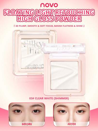 NOVO 哑光高光粉饼，提亮肤色，修饰泪沟，打造自然妆效，轻盈不卡粉，持久不脱妆，修容效果出色，适合日常使用，新手友好，性价比高，学生适用，户外旅行必备，秋冬季妆容之选。