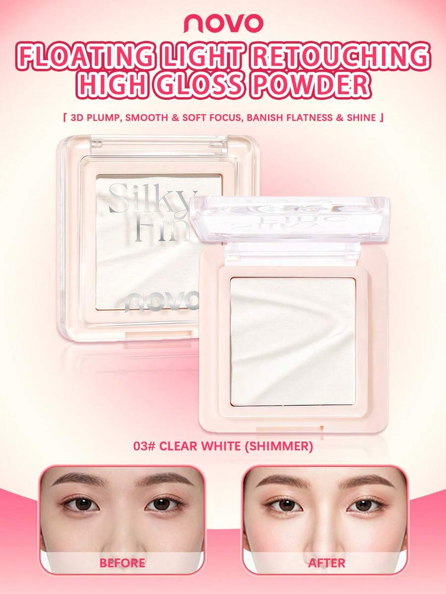 NOVO 哑光高光粉饼，提亮肤色，修饰泪沟，打造自然妆效，轻盈不卡粉，持久不脱妆，修容效果出色，适合日常使用，新手友好，性价比高，学生适用，户外旅行必备，秋冬季妆容之选。 - 03#清透白(細閃) - 查看 1