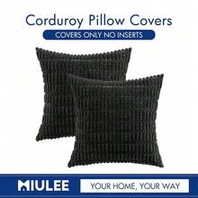MIULEE Pack Of 2 Corduroy Decorative Throw Pillow Covers 20x20 Inch Soft Boho Striped Pillow Covers Modern Farmhouse Home Decor For Halloween Sofa Living Room Couch Bed Black,2220inchx20inchPackof2 - 2220英寸 x 20英寸,2個裝 - 查看 7