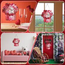 Szczęśliwych Walentynek Drewniany Znak Wiszący na Drzwiach Dekoracja Drzwi Wiejskiego Domu Vintage Walentynki Drewniany Znak Miłości Różany Niedźwiedź Rustykalna Tabliczka Ścienna Ozdoba Na Ścianę Okna Werandy - Wielokolorowe - Zobacz 5