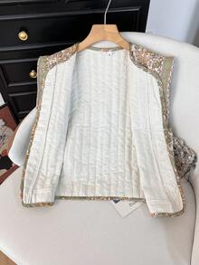 GMFP Women's Casual Elegant Fashion Printed Quilted Sleeveless Cardigan Vest, Vacation Style, Suitable For New Year/Valentine's Day - Green - View 6