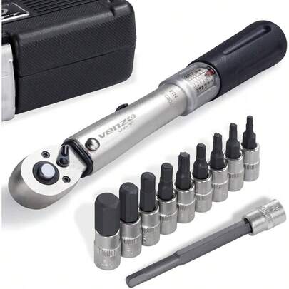 Bike 1/4 Inch Driver - Torque Wrench Allen Key Tools Socket Set Kit 2 - 24Nm - Small Adjustable