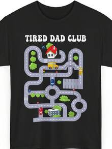 Father Shirt, Tired Dad Club Playmat Car Race Track Dad Father's Day T-Shirt - 黑色 - 查看 1