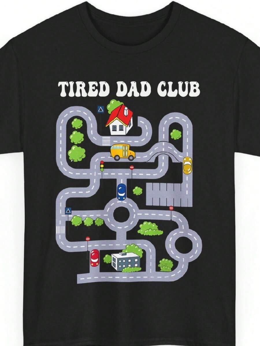 Father Shirt, Tired Dad Club Playmat Car Race Track Dad Father's Day T-Shirt - 黑色 - 查看 1