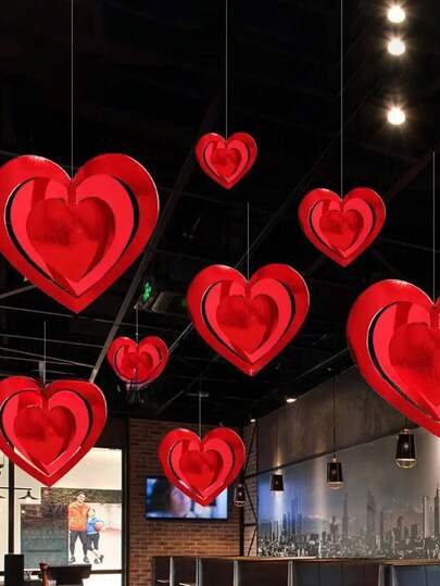 16pcs/Set Contemporary Red Heart Hanging Decorations, Paper Heart Garlands, For Wedding, Engagement, Valentine'S Day, Anniversary, Mother'S Day Party Supplies