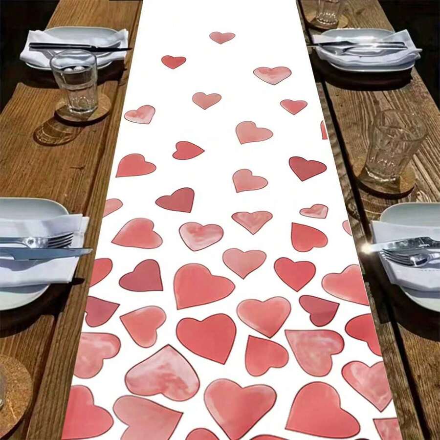 1/4/5/10件装情人节桌旗和餐垫，小爱心图案，多种尺寸可选，可水洗重复使用，室内/室外餐桌布，适用于周年纪念、婚礼派对、家居装饰