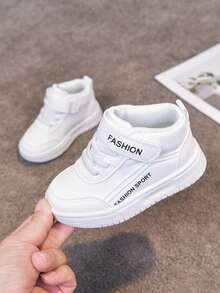 1 Pair White Mid-Top Shoes, Spring & Autumn Leather Children Toddler Sneakers, New Style Elementary School Girls & Boys Anti-Slip Durable Casual Shoes - White - View 5