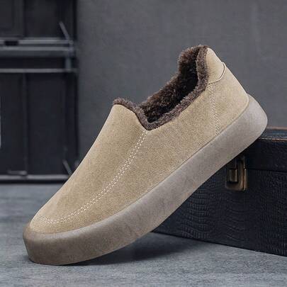 Autumn/Winter Solid Color Slip-On Shoes, Fashion, Slip-On Style, No Laces Needed, Easy To Wear And Take Off, Thick Sole Design, Comfortable Foot Feel, Retro Minimalist, Men's Casual Sneakers