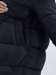 Áo khoác dài nữ, ấm áp cho mùa đông, kiểu dáng ôm sát có mũ trùm đầu bằng lông nhân tạo - màu đen - Xem 6