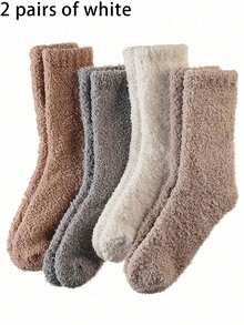 2双/4双装珊瑚绒女袜，加厚保暖绒毛睡袜，适合居家穿着和产后恢复，尺码35-43，秋冬季，蓬松柔软