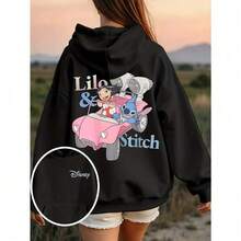 [DISNEP]"Lilo And Stitch Car" , Duo - Themed Charm : "Halloween Season" Fun, Woody And Friends Charm Printed, Women's Hoodie Essential For Autumn And Winter, Casual Hoodie, 500g Hoodie, Seasonal Clothing, Winter Outfit, Whimsical - Black - View 1