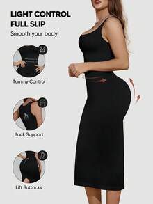 1pc Women's Sleeveless Ribbed Bodycon Slip Dress With Slit, Slimming Fit, Suitable To Pair With Skirts, Suitable For Mature Women