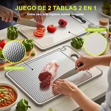2PCS Tabla para Picar de Doble(Acero Inoxidable+PP)–36.5*25CM,Cutting Board,Tabla de Cortar Cocina para Carne,Frutas,Verduras,Colgable,Lavavajillas,Duradera y Anticorrosiva WHIA - 1 - Ver 3