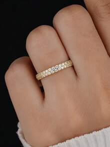 1pc Classic Elegant Full Pave Double Row Diamond Moissanite Wedding Ring, S925 Sterling Silver Luxury Engagement Ring, Promise Ring, Anniversary Ring, Women's Jewelry Gift, Christmas Gift - Full Circle Double Row Of Diamond Moissanite Ring - View 4