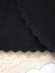 Girls' Elegant Pure White Knitted Shawl, Delicate Lace Trim Adds Softness, Unlocks New Spring Styling - màu đen - Xem 4