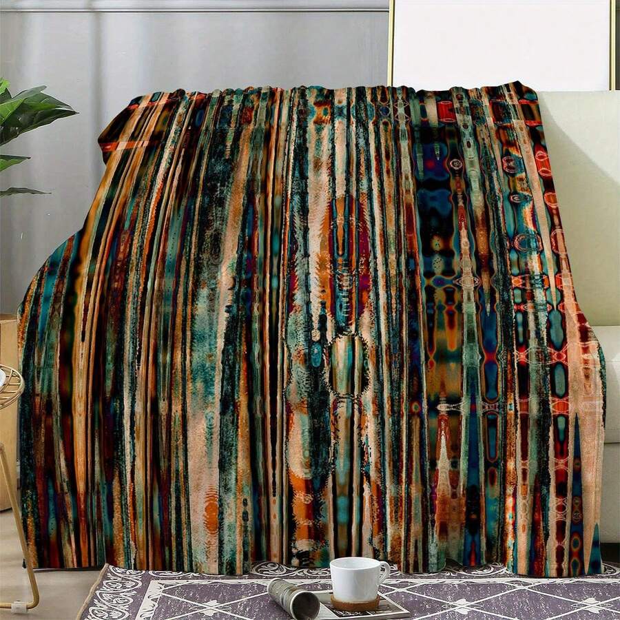 1pc Zeal Lily Throw Blanket - Teal Blue, Orange, Brown, Black, Gray, Rust - Soft Flannel All-Season Couch, Bed, Travel, Camping, Office - Cozy Home Decor Gift For Adults, Vintage Modern Decor, Cute Blanket, Artistic Print, Comfortable Texture, Retro Design, Durable Material, Nap Cover, Travel Essential - Multicolor - View 1