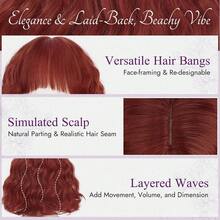 Peluca corta ondulada BARSDAR con flequillo, peluca roja cobrizo con ondas cortas y rizadas, pelucas francesas texturizadas con flequillo para mujeres, pelucas de cabello sintético de aspecto natural para Halloween - Mezcla de negro y marrón castaño rojizo - Ver 7