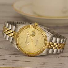 PROKING 40mm Gold Men's Watch, Japanese MIYOTA Quartz Movement, 304 Stainless Steel, Business Luxury Waterproof Calendar Wristwatch, Deluxe Classic, Suitable For Daily Decoration, Great Birthday Gift - Gold - View 3