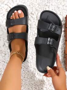 Dép quai đôi màu đen cho nữ, chất liệu EVA, thiết kế khóa, chống trượt, nhẹ, bền, mềm mại, thoải mái, giảm xóc, thích hợp cho hoạt động ngoài trời, bãi biển - màu đen - Xem 10