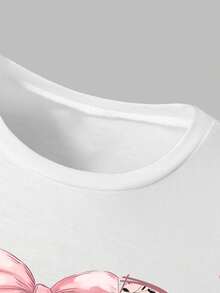 Girls Letter Print Long Sleeve Top And Bow Decor Casual Pants Set