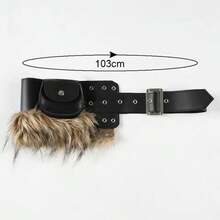 女士时尚腰包设计仿毛皮拼接腰带辣妹Y2K毛绒腰带时尚迷你包腰带适合夜店派对 - 黑色 - 查看 9
