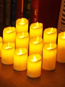 1个逼真塑料电子蜡烛灯，电池供电无焰蜡烛灯，家居装饰打火机蜡烛，蜡烛灯，婚礼装饰蜡烛灯，许愿蜡烛，适用于节日、派对、婚礼和祈祷场景装饰，室内卧室装饰蜡烛，圣诞装饰蜡烛 - 黃光 - 查看 5