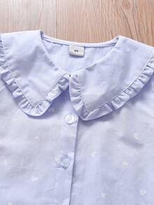 女童心形印花翻领短袖衬衫 - 淺藍色 - 查看 3
