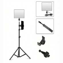 摄影灯光套装，影棚灯光组合，含43英寸可调节三脚架、10英寸方形LED柔光箱、可调光三色灯光，适用于视频录制、摄影棚、会议、直播，带手机支架 - 彩色 - 查看 4