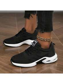 Unisex Height-Increasing Training Shoes - Breathable Fabric Low-Top Sneakers With EVA/PVC Grippy Soles For Walking, Hiking, Camping - All-Season Comfort & Durable Design (Black/Red/White), Hiking Boots, Outdoor Footwear, Flexible Footwear - 黑色 - 查看 1