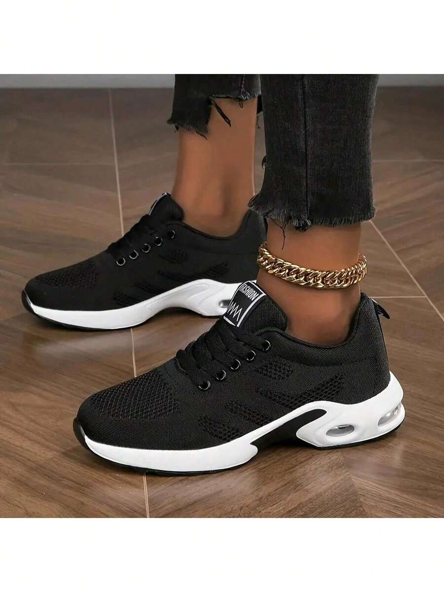 Unisex Height-Increasing Training Shoes - Breathable Fabric Low-Top Sneakers With EVA/PVC Grippy Soles For Walking, Hiking, Camping - All-Season Comfort & Durable Design (Black/Red/White), Hiking Boots, Outdoor Footwear, Flexible Footwear - 黑色 - 查看 1