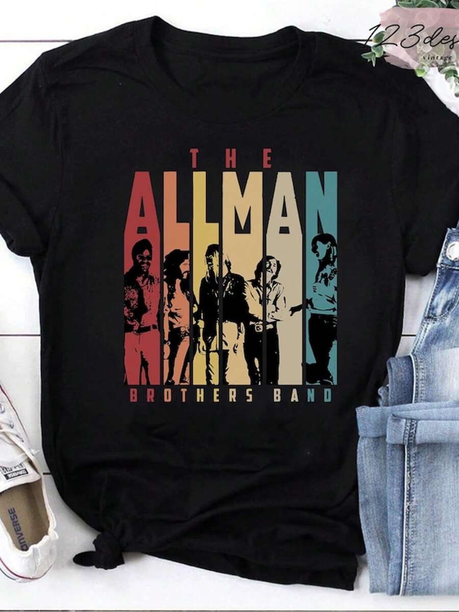 The Allman Brothers Band Vintage T-Shirt, Music Gift Shirt, Allman Brothers Fans, Rock Band Shirt, D - 黑色 - 查看 1