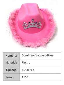 1 Pieza Sombrero Vaquero Con Luces y Plumas Moda Cowboy Mujer Fiesta, Sombrero De Vaquero Rosa Con Decoración De Plumas, Sombrero De Navidad, Sombreros De Graduación, Estilo y2k De Festival De Música, Vuelta Al Colegio, Diseño Occidental De Vaquero Para Mujeres, Adecuado Para Cumpleaños, Boda, Despedida De Soltero, Novia, Regalo, Compromiso - Bordes sin rematar de color rosa - Ver 12