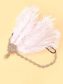 1pc Exaggerated Feather Vintage Crystal Tassel Headband, Suitable For 1920s Renaissance Masquerade Ball Accessories, Women Showgirl Hair Decor