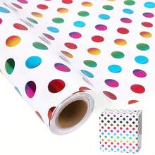 1Roll 20 Inch 49 Feet Birthday Wrapping Paper Waterproof And Not Easily Wet Easy To Clean, Dot Striped Letter Pattern Gift Wraps For Birthday DIY Craft - Multicolor - View 9