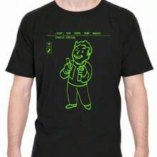 Official Fallout Vault Boy Charisma +10 Pip-Boy Menu Graphic Black T-Shirt - Men's Casual Short Sleeve Tee With Neon Green Gaming Design, Regular Fit, Machine Washable, Digital Print For Casual Attire & Sports, Fan Merchandise |   Casual Round Neck |   Durable Tshirt For Family And Friends Simple Design, Knitting ProcessLeisure - 黑色 - 查看 1