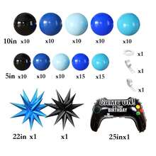 116 Stücke Video Spiel Themen Ballon Bogen Set, beinhaltet Spielcontroller, Explosions Stern Folienballons und schwarze, marineblau, hellblaue Latex Ballons. Geeignet für Geburtstagsfeiern, Partydekoration, Junggesellenabschied und Gaming Themen Partys. - Verschiedenfarbig - Übersicht 3