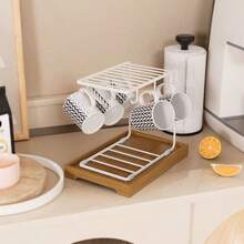 1个节省空间的双层玻璃杯晾干架 - 创意马克杯和咖啡杯架，带沥水功能，非常适合厨房和浴室收纳